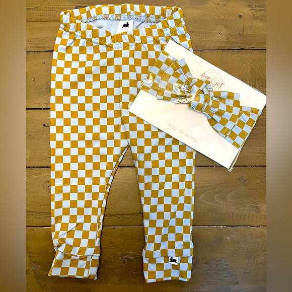 NWT Little and Lively blue/brown 9-12M leggings and headband - Picture 1 of 5